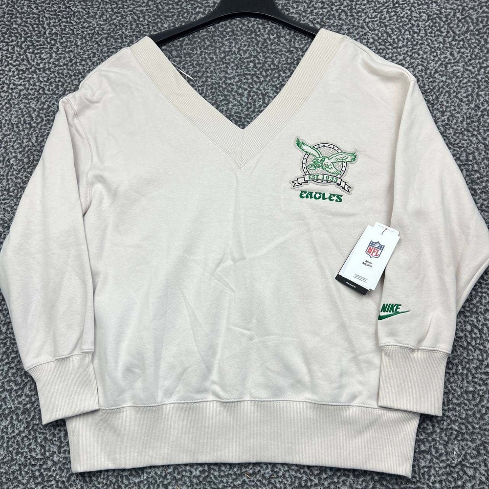 Nike Philadelphia Eagles NFL Sweatshirt Women Medium Beige Oversized V-Neck New